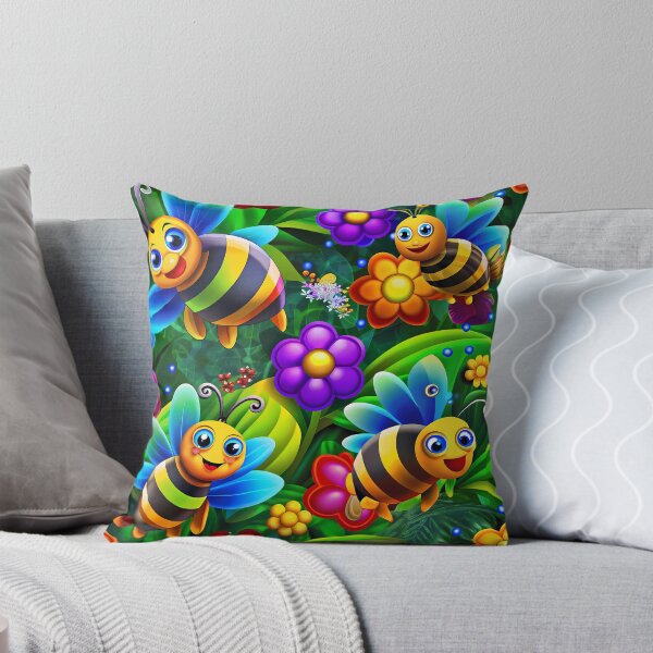 Item preview, Magical Bees Flying Over the Enchanted Forest - Seamless Pattern #4 designed and sold by Second Draft Visuals.