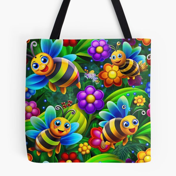 Item preview, Magical Bees Flying Over the Enchanted Forest - Seamless Pattern #4 designed and sold by Second Draft Visuals.