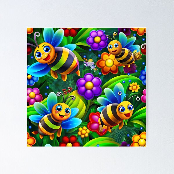 Item preview, Magical Bees Flying Over the Enchanted Forest - Seamless Pattern #4 designed and sold by Second Draft Visuals.