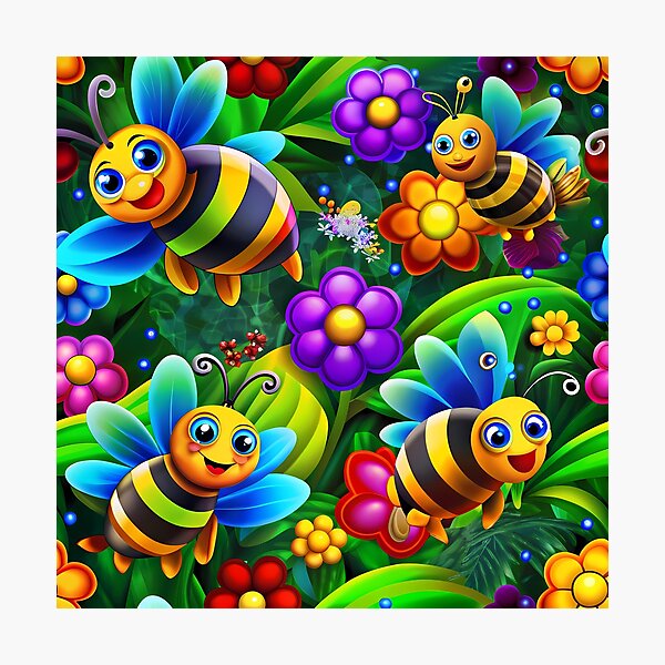 Item preview, Magical Bees Flying Over the Enchanted Forest - Seamless Pattern #4 designed and sold by Second Draft Visuals.