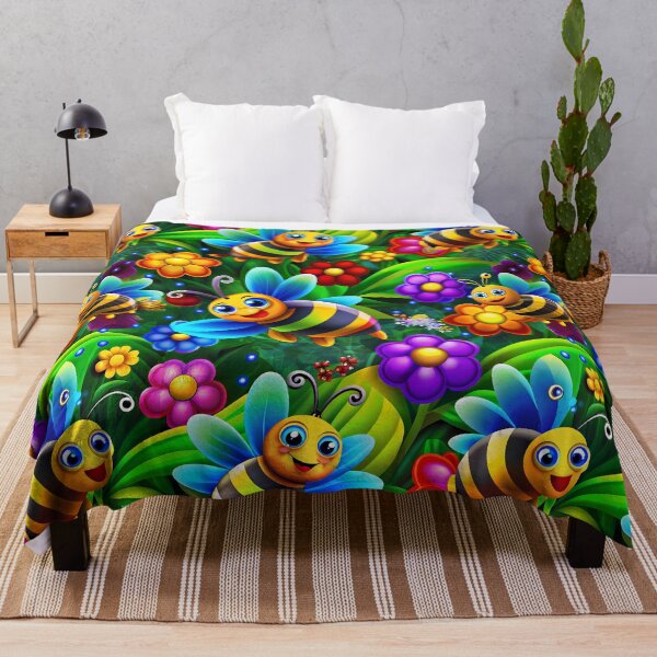 Item preview, Magical Bees Flying Over the Enchanted Forest - Seamless Pattern #4 designed and sold by Second Draft Visuals.