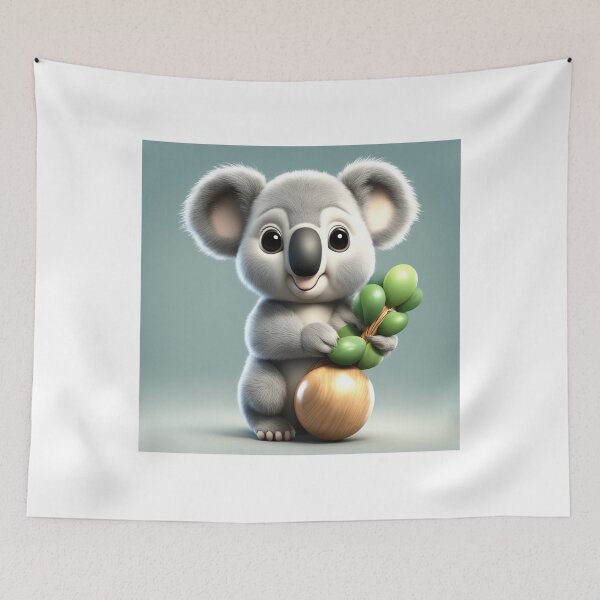 Item preview, Cute Baby Koala Holding Branch with Wood Balloon Cartoon Vector Icon Illustration designed and sold by hjian8219.