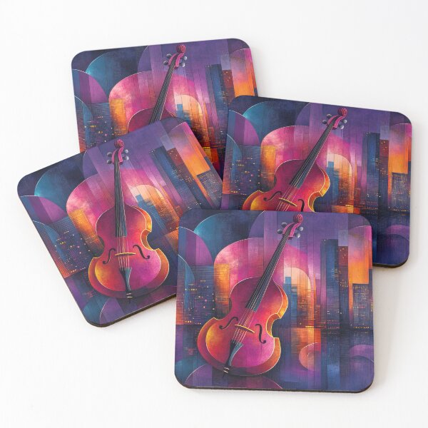 Item preview, Vibrant  Abstract Night Cityscape with Cello designed and sold by MargaretWiktor.