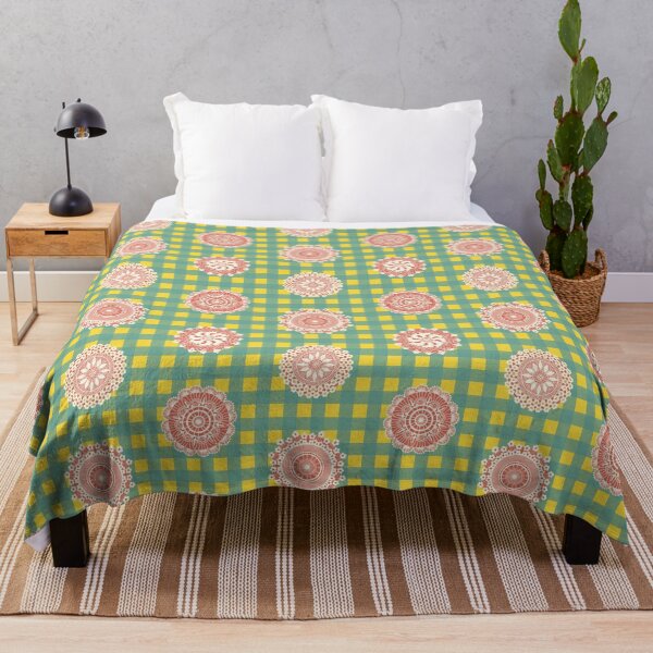 Item preview, Retro gingham in teal with doily designed and sold by opeachyday.