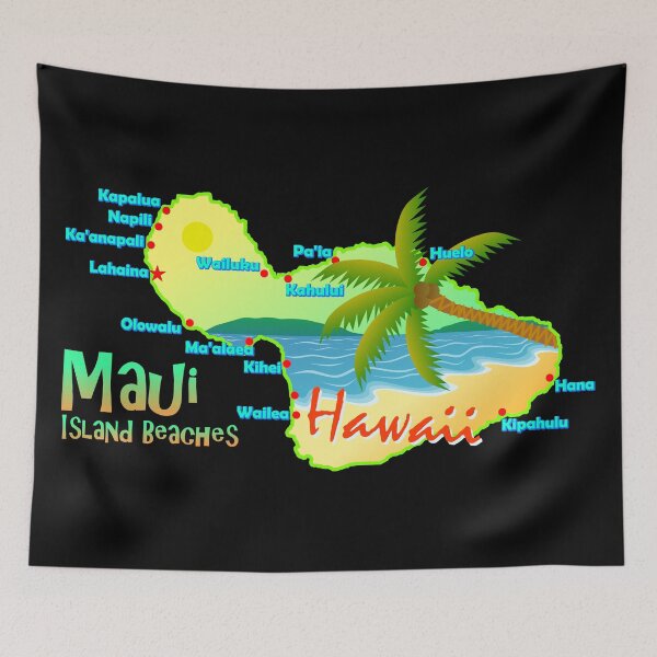 Item preview, Maui Island Map Beaches, Hawaii Tropical Summer Vibes designed and sold by ArtNoveltee.