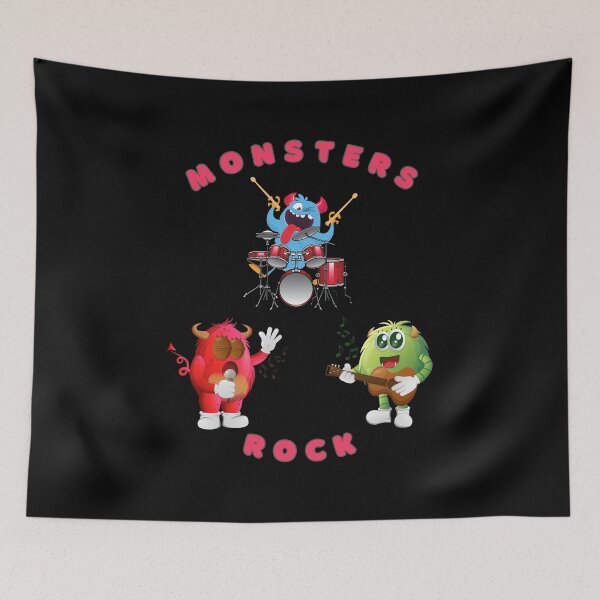 Aperçu de l'œuvre Monsters Rock Cool Band Chanteur Guitariste Batteur Musiciens créée et vendue par Artography Designs.