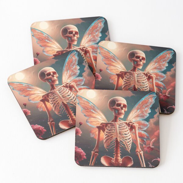 Item preview, Fairy skeleton in a field of wildflowers - pink dreamy vintage retro oil paint dark fairycore girly  designed and sold by Fantasy Cache.