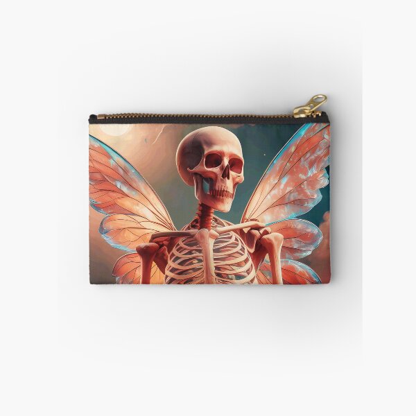 Item preview, Fairy skeleton in a field of wildflowers - pink dreamy vintage retro oil paint dark fairycore girly  designed and sold by Fantasy Cache.