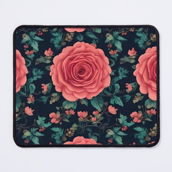 Item preview, Vintage Garden Bloom: Bold Coral Roses on Midnight designed and sold by DesigneOnDemand.
