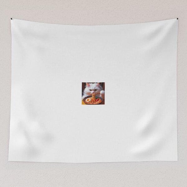 Item preview, white cat eating spicy ramen noodle soup designed and sold by boomfire153.