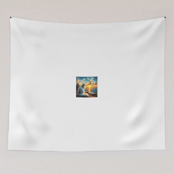 Item preview, White cat looking at the ocean sunrise designed and sold by boomfire153.