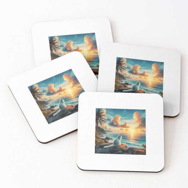 Item preview, White cat watching sunset beach designed and sold by boomfire153.