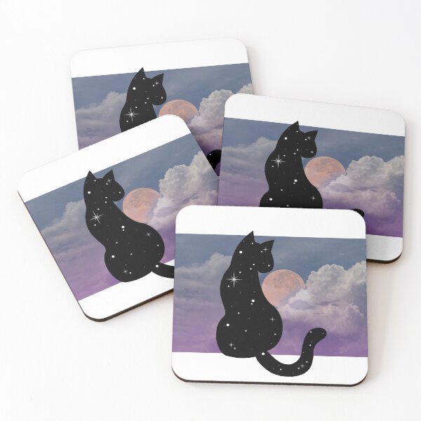 Item preview, Witchy Mystical Black Cat Kitty Pink Full Moon Clouds  designed and sold by WildWoodlandWitch.