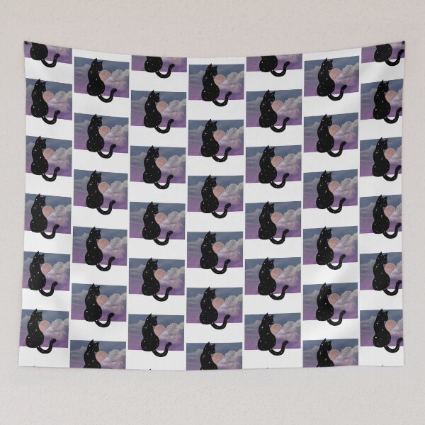 Item preview, Witchy Mystical Black Cat Kitty Pink Full Moon Clouds  designed and sold by WildWoodlandWitch.