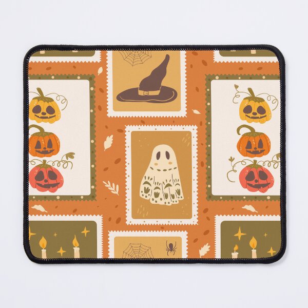 Item preview, Halloween carved pumpkins, candles, witch hat and ghost retro stamps endless surface designed and sold by Syuzanna.