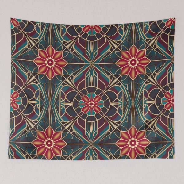 Item preview, Teal Blue & Gold Art Deco floral pattern designed and sold by Tamas Das.