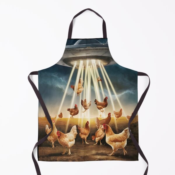 Item preview, surreal illustration of a UFO abducting a flock of chickens designed and sold by OneLastWish.