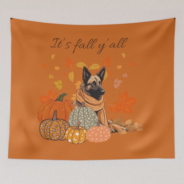 Item preview, 'It's Fall Y'all - Cozy Laekenois with Pumpkins and Leaves" designed and sold by GoodyPaws.