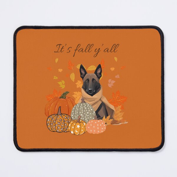 Item preview, 'It's Fall Y'all - Cozy Malinois with Pumpkins and Leaves" designed and sold by GoodyPaws.