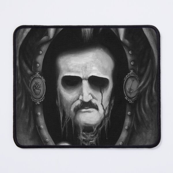 Item preview, Dark Edgar, Edgar Allan Poe, Romanticism, dark art painting, monochromatic art, raven design, skulls, black cat, gothic aesthetic, horror fan art, nocturnal, gothic aesthetic, romantic art designed and sold by SSINAMOON.