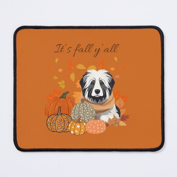 Item preview, 'It's Fall Y'all - Cozy Polish Lowland Sheepdog with Pumpkins and Leaves" designed and sold by GoodyPaws.