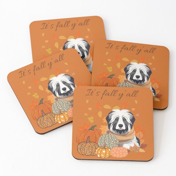 Item preview,   'It's Fall Y'all - Cozy Polish Lowland Sheepdog with Pumpkins and Leaves" designed and sold by GoodyPaws.