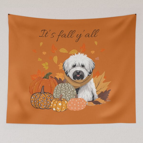 Item preview, 'It's Fall Y'all - Cozy Puli with Pumpkins and Leaves" designed and sold by GoodyPaws.