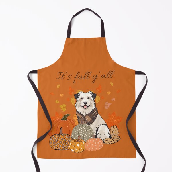 Item preview, 'It's Fall Y'all - Cozy Pyrenean sheepdog with Pumpkins and Leaves" designed and sold by GoodyPaws.