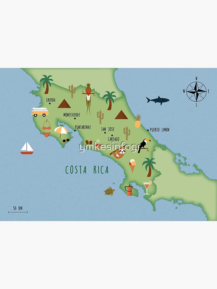 Thumbnail 3 of 3, Art Print, Illustrated map of Costa Rica designed and sold by ymkesinfogr.