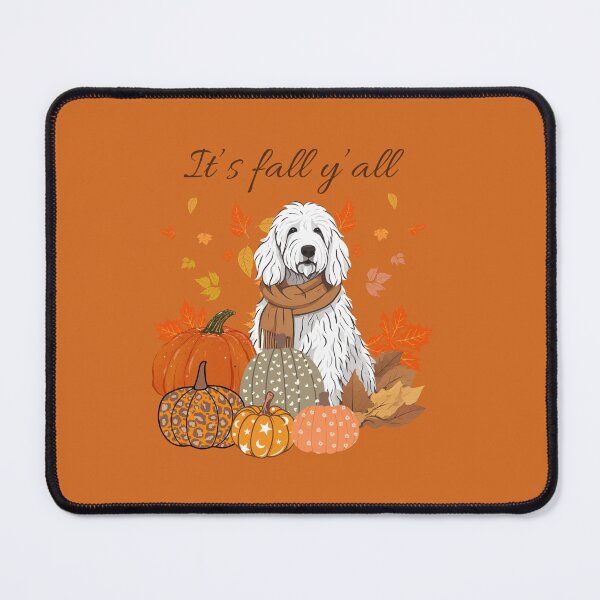 Item preview, 'It's Fall Y'all - Cozy Komondor with Pumpkins and Leaves" designed and sold by GoodyPaws.