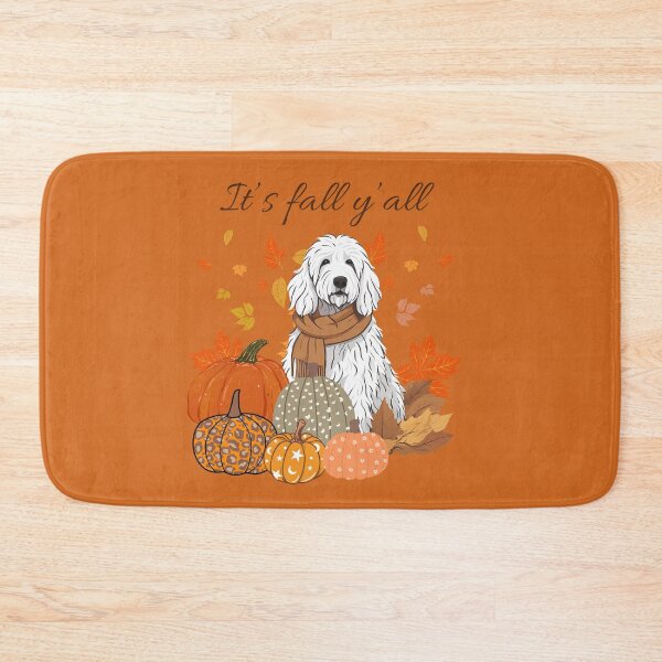 Item preview, 'It's Fall Y'all - Cozy Komondor with Pumpkins and Leaves" designed and sold by GoodyPaws.