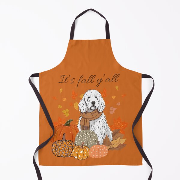 Item preview, 'It's Fall Y'all - Cozy Komondor with Pumpkins and Leaves" designed and sold by GoodyPaws.