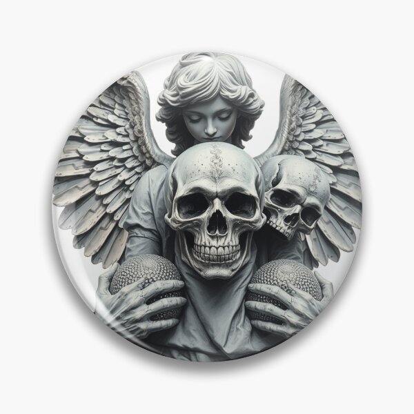 Item preview, Fallen angel statue holding a diamond fashion skull grey silver  designed and sold by TaliaShin.