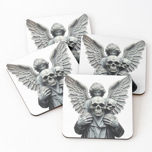 Item preview, Fallen angel statue holding a diamond fashion skull grey silver  designed and sold by TaliaShin.