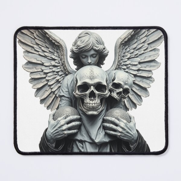 Item preview, Fallen angel statue holding a diamond fashion skull grey silver designed and sold by TaliaShin.