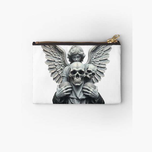 Item preview, Fallen angel statue holding a diamond fashion skull grey silver  designed and sold by TaliaShin.