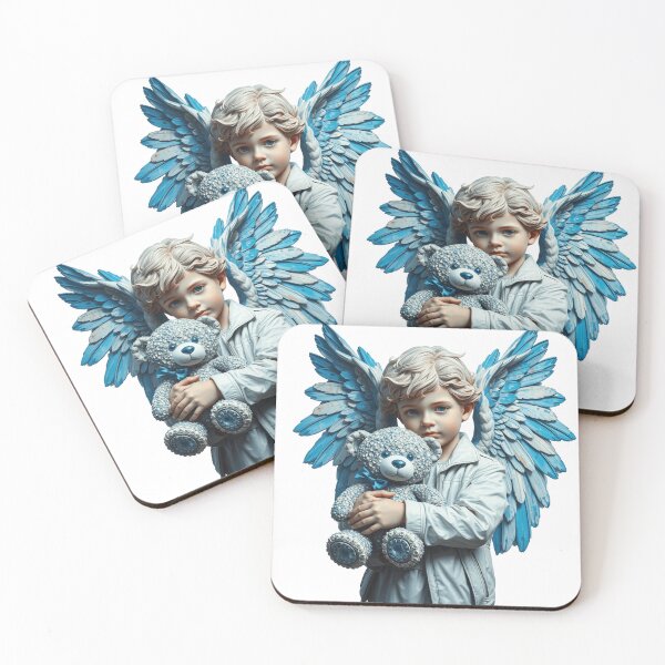 Item preview, Fallen child angel statue holding a diamond blue teddy bear designed and sold by TaliaShin.