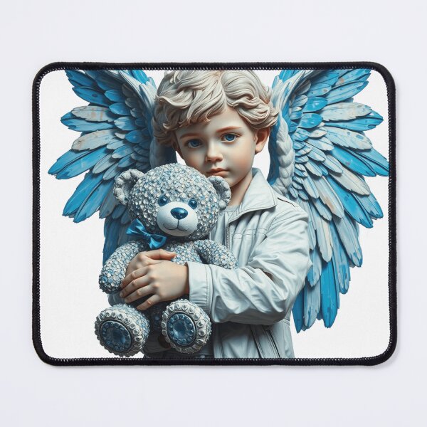 Item preview, Fallen child angel statue holding a diamond blue teddy bear designed and sold by TaliaShin.