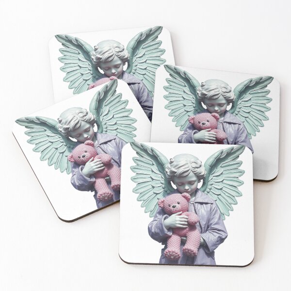 Item preview, Aesthetic statue angel with pink teddy bear beautiful design designed and sold by TaliaShin.