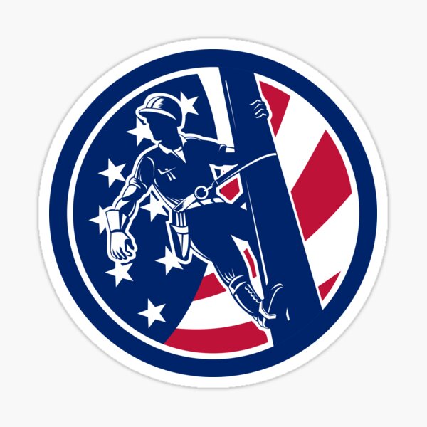 American Lineworker USA Flag Icon Sticker