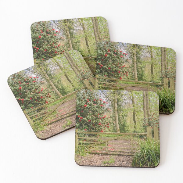 Item preview, Wooden Gate and Flowering red Rhododendron designed and sold by MichaelBShannon.