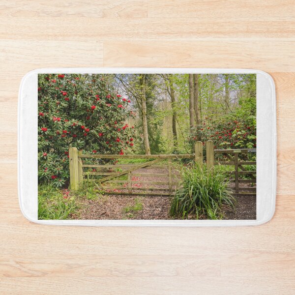 Item preview, Wooden Gate and Flowering red Rhododendron designed and sold by MichaelBShannon.