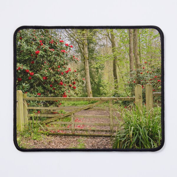 Item preview, Wooden Gate and Flowering red Rhododendron designed and sold by MichaelBShannon.