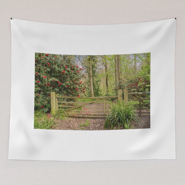 Item preview, Wooden Gate and Flowering red Rhododendron designed and sold by MichaelBShannon.