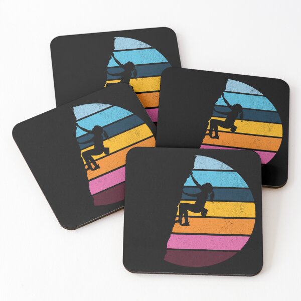 Item preview, girl climbing rock silhouette retro washed out style rainbow designed and sold by Bouldershop.