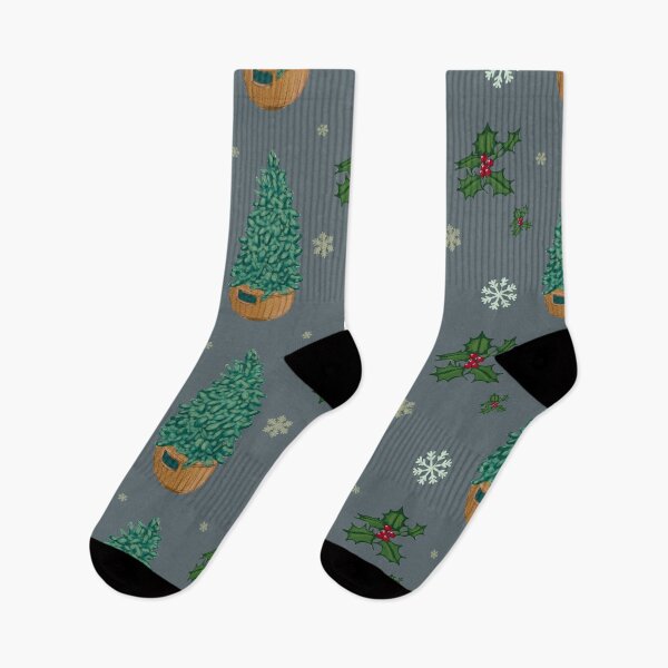 Item preview,   Fir tree with snowflakes and holly, Christmas design on grey  designed and sold by by Mònica Roca.