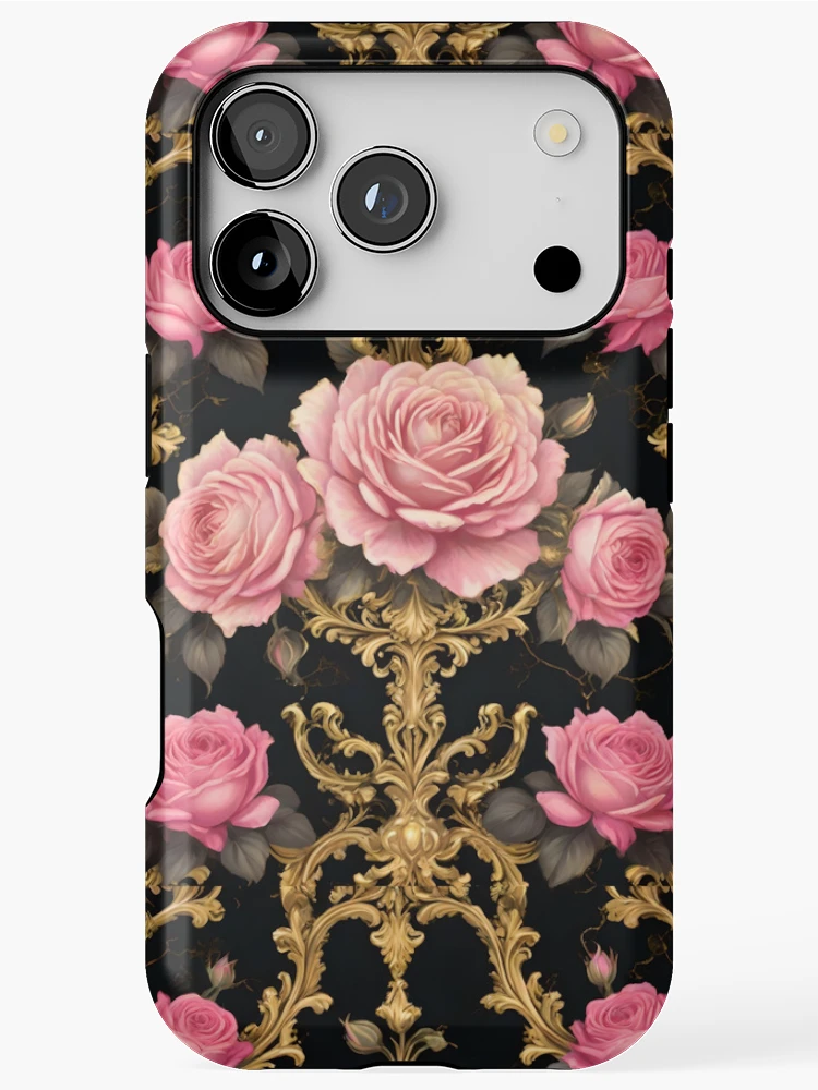 Thumbnail 1 of 4, iPhone Case, Pink Roses & Gold Rococo designed and sold by DesignsByPrnces.