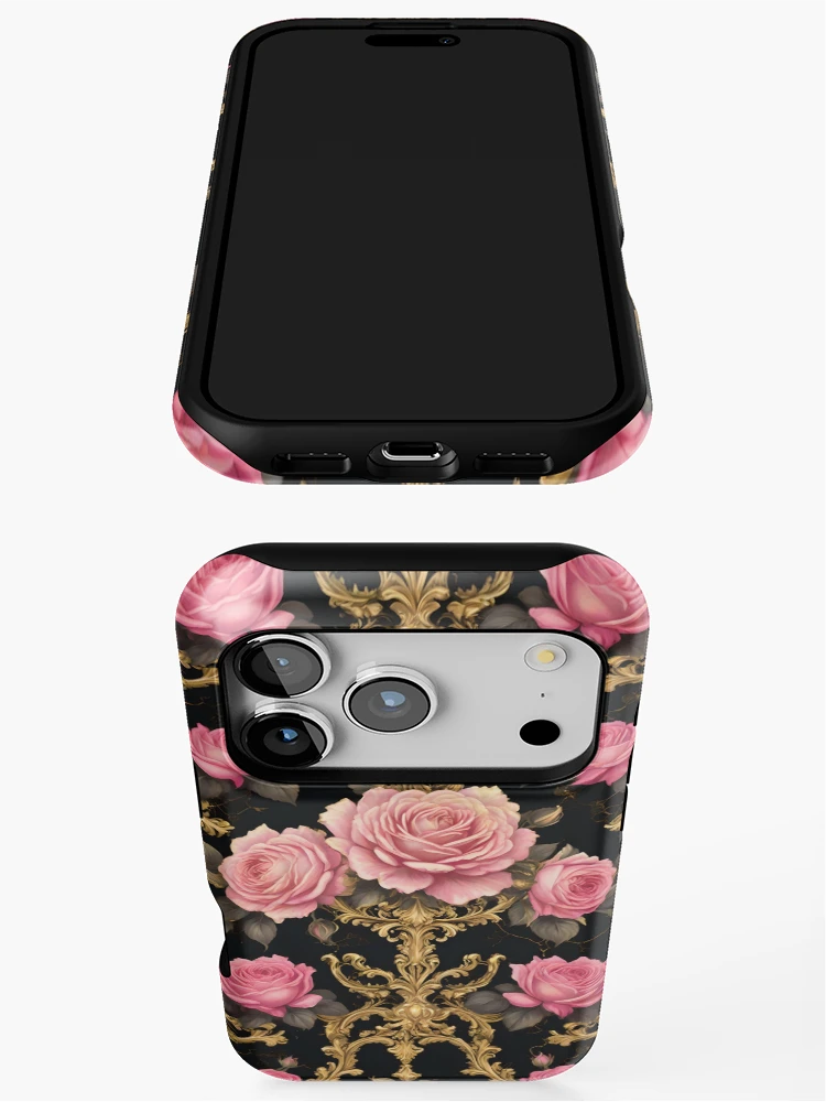 Thumbnail 3 of 4, iPhone Case, Pink Roses & Gold Rococo designed and sold by DesignsByPrnces.