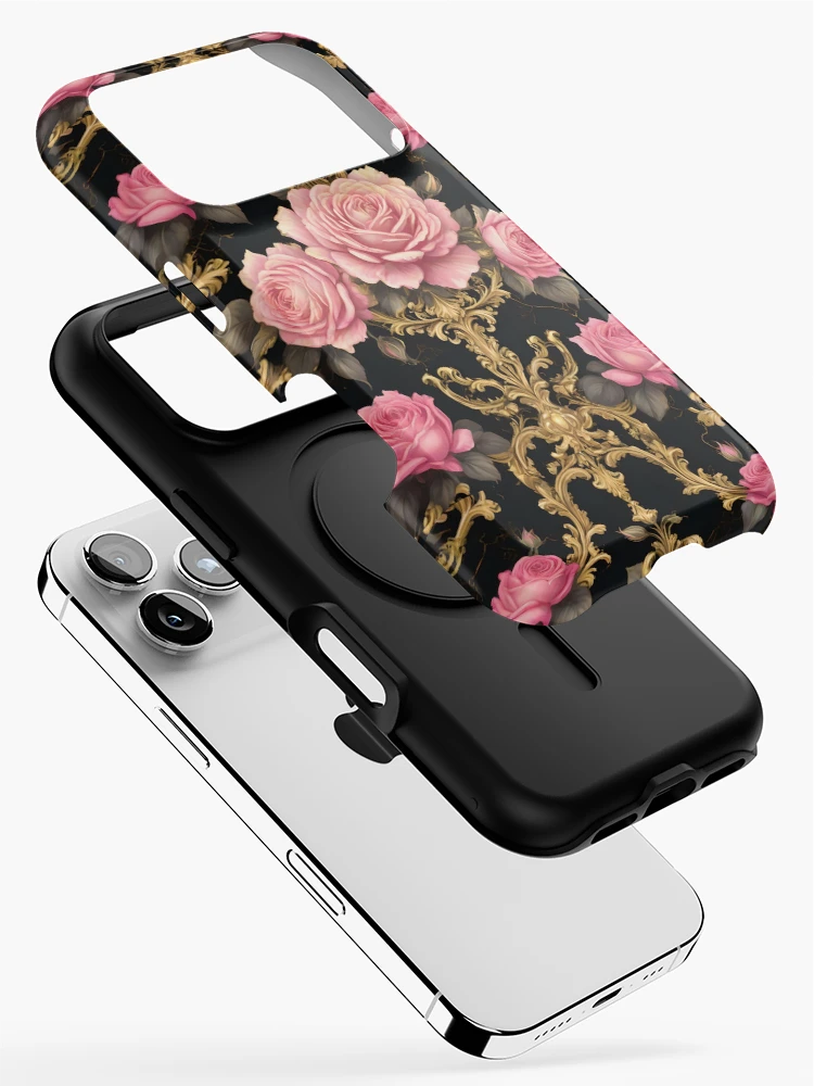 Thumbnail 2 of 4, iPhone Case, Pink Roses & Gold Rococo designed and sold by DesignsByPrnces.