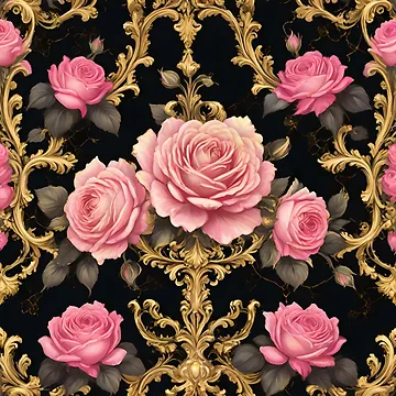 Artwork thumbnail, Pink Roses & Gold Rococo by DesignsByPrnces